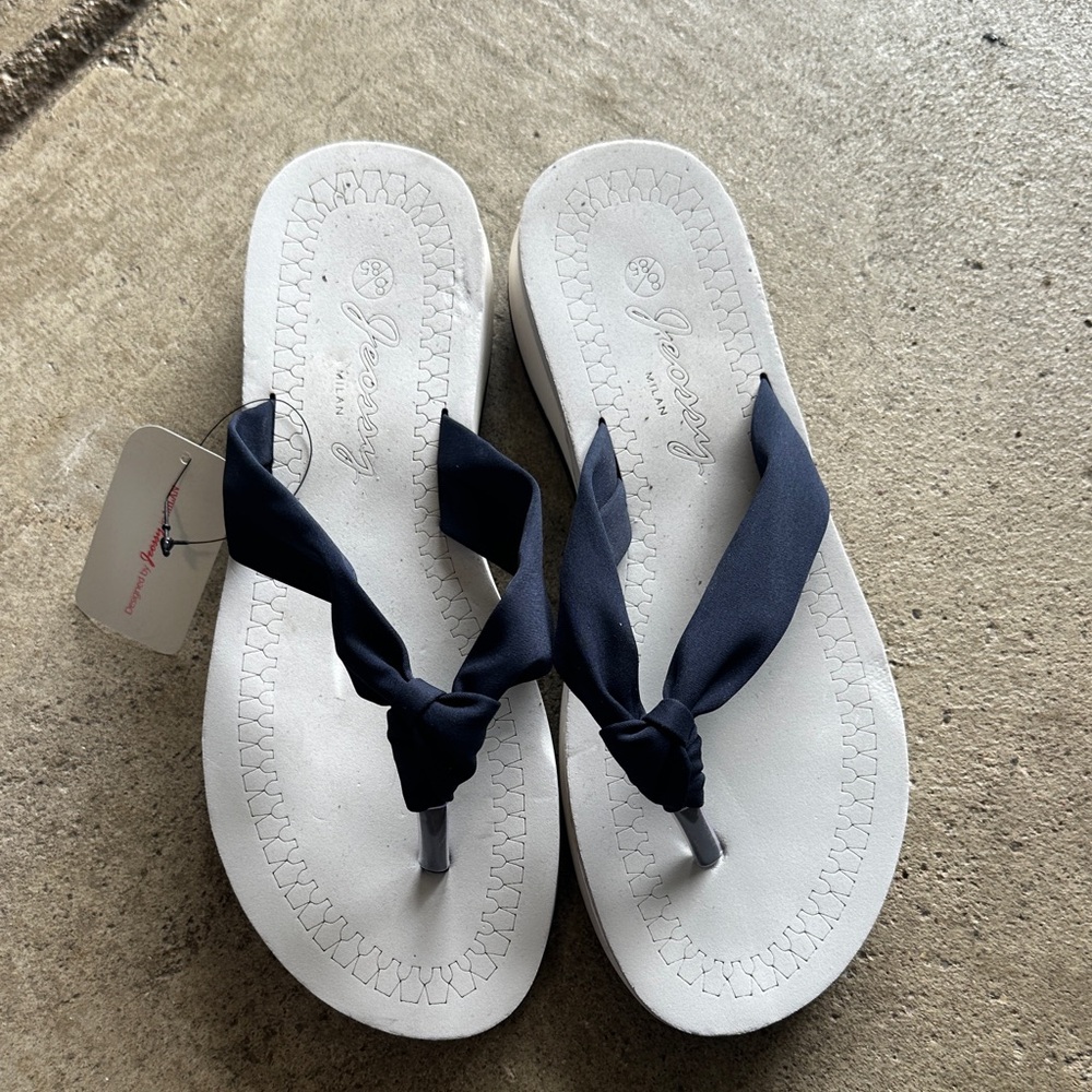 White and Navy Flip Flops